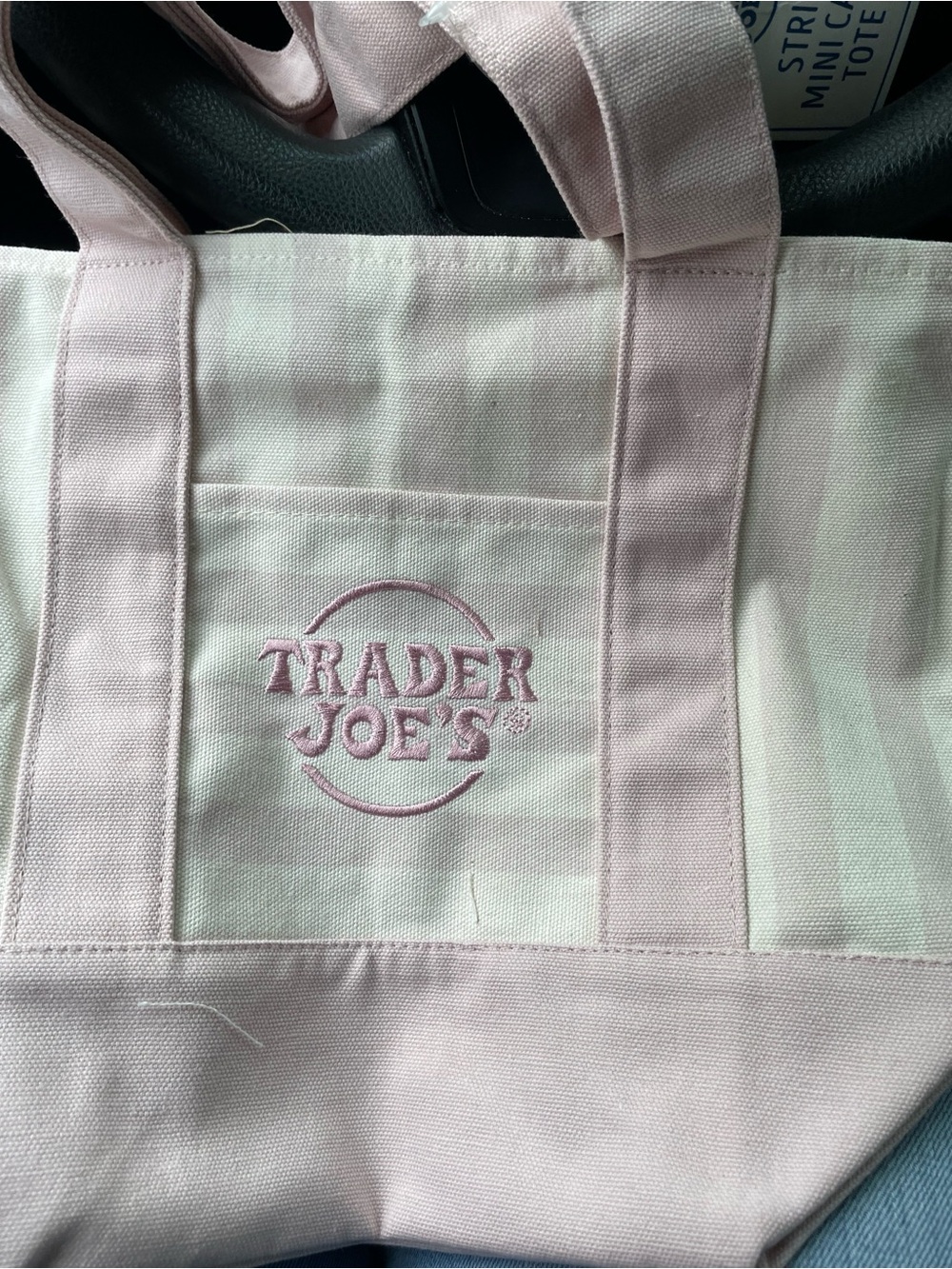 Trader Joe's Light Pink Stripe Canvas Tote Bag